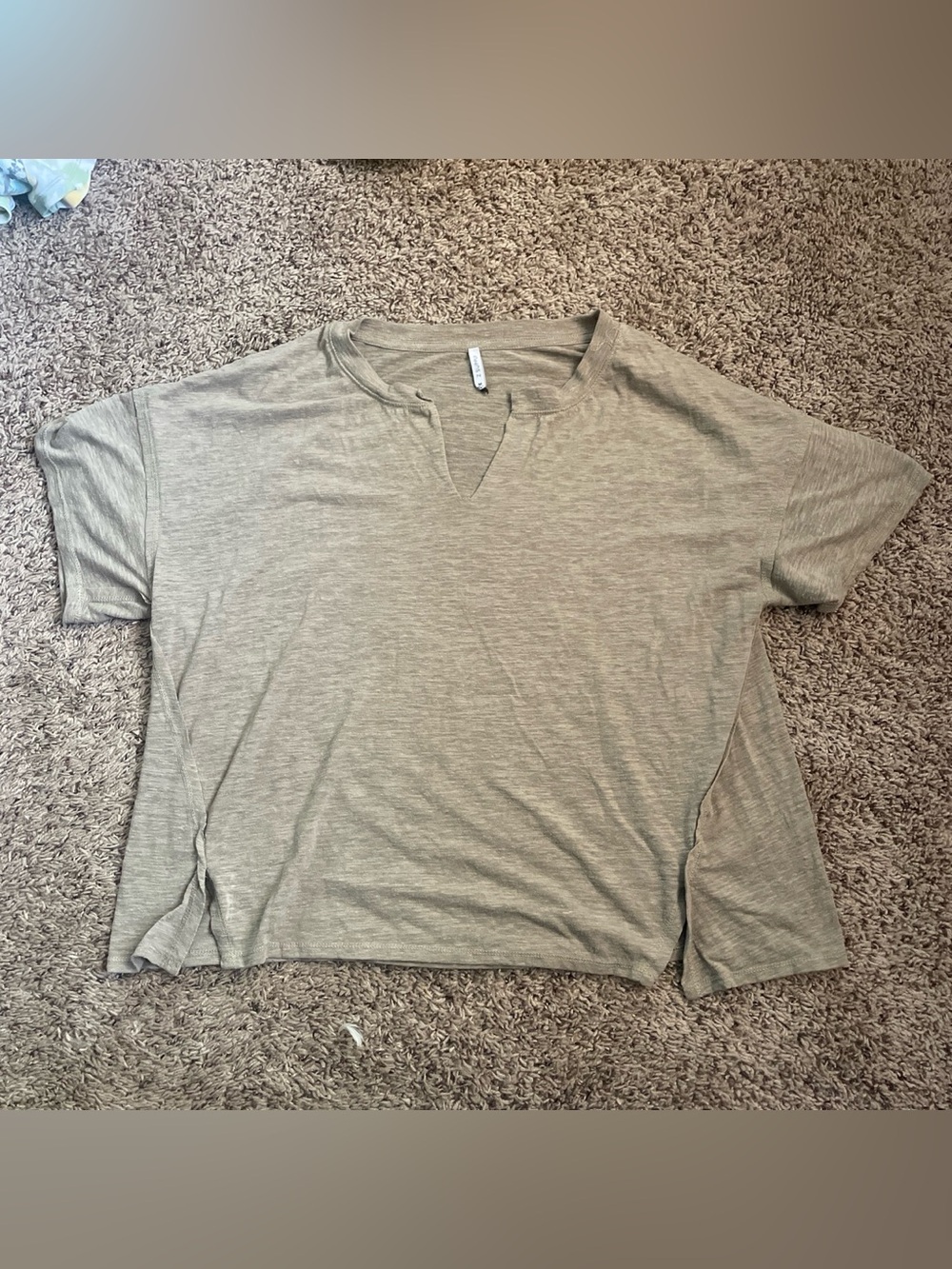 Z Supply Relaxed V-Neck Long Sleeve Top in Light Olive